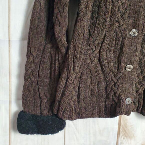 Vintage Y2K Lisa Nichols Cable Knit Wool Blend Button Up Brown Black Cardigan XL - Picture 4 of 9